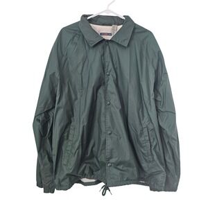 Jerzees Mens Vintage Coaches Jacket Green Snap Front Lined Windbreaker Large
